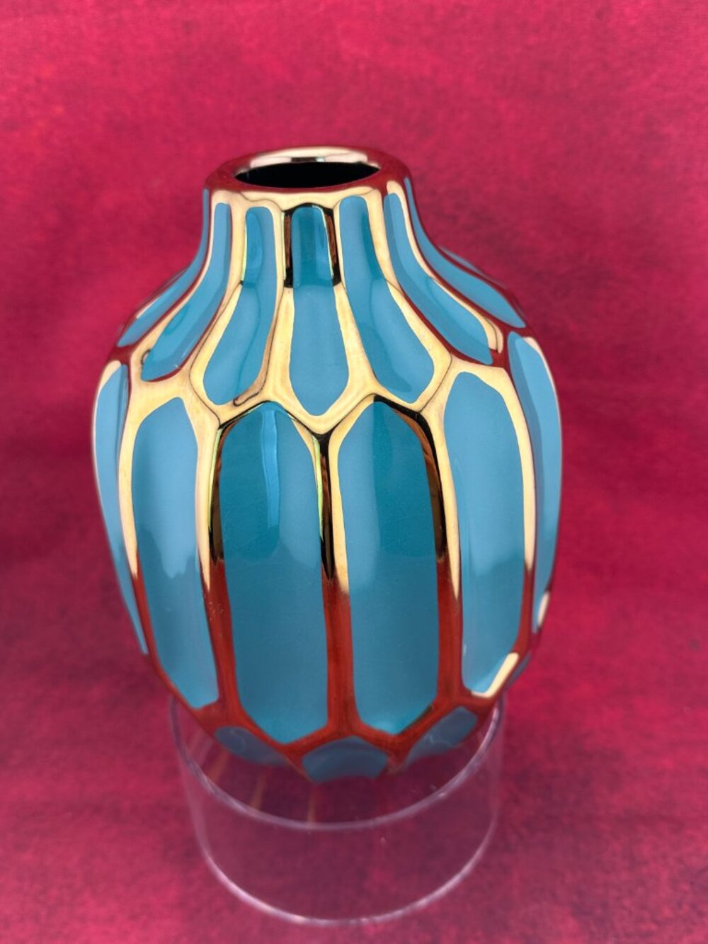 THE SAGEBROOK HOME CERAMIC DECORATIVE VASE in TURQUOISE & GOLD DESIGN 8" TALL - Picture 2 of 7